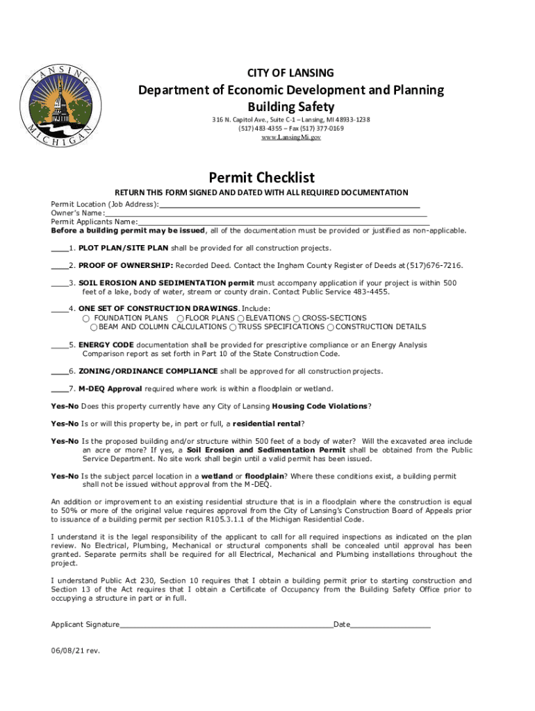 20212024 Form MI Building Permit Application & Checklist City of