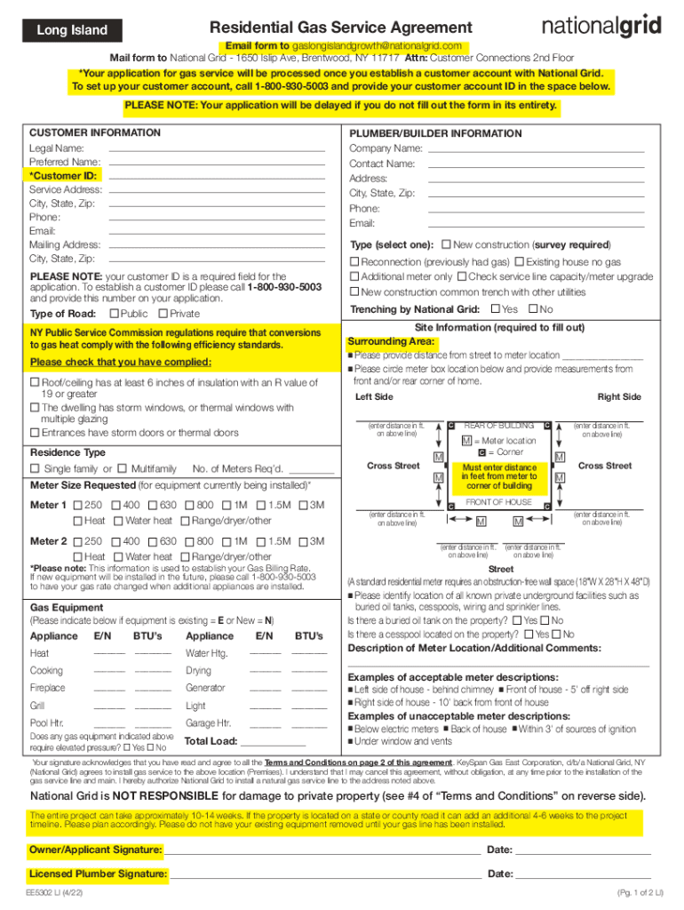 Gas Service Relocation Agreement National Grid Fill Out Sign 