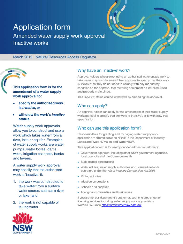 Fillable Online Amended water supply work approval inactive works