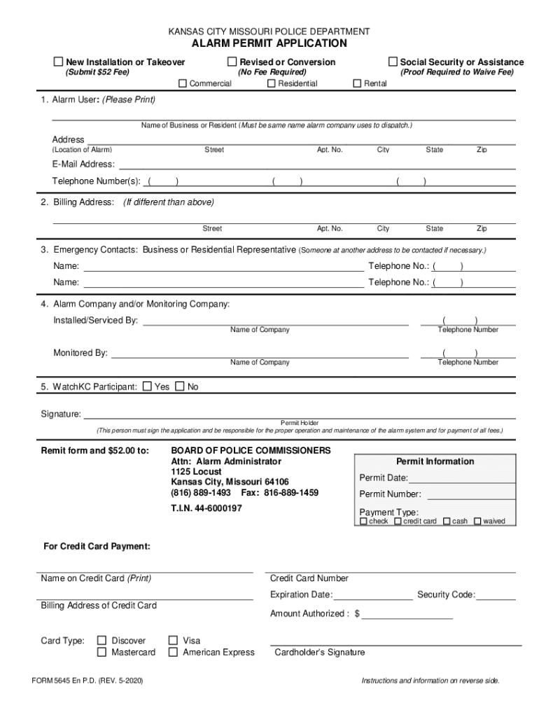 Fillable Online CITY MISSOURI POLICE DEPARTMENT ALARM PERMIT