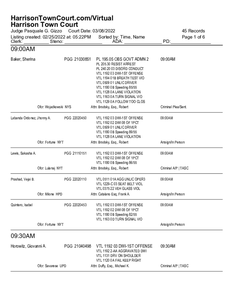 Fillable Online www.harrisonny.gov03082022pggprelim1HarrisonTownCourt