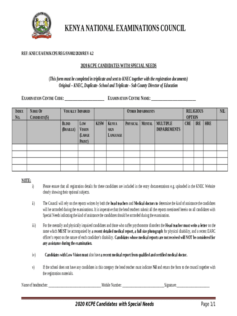 2019KCPECandidateswithspecialneeds2.doc KENYA... Doc Template