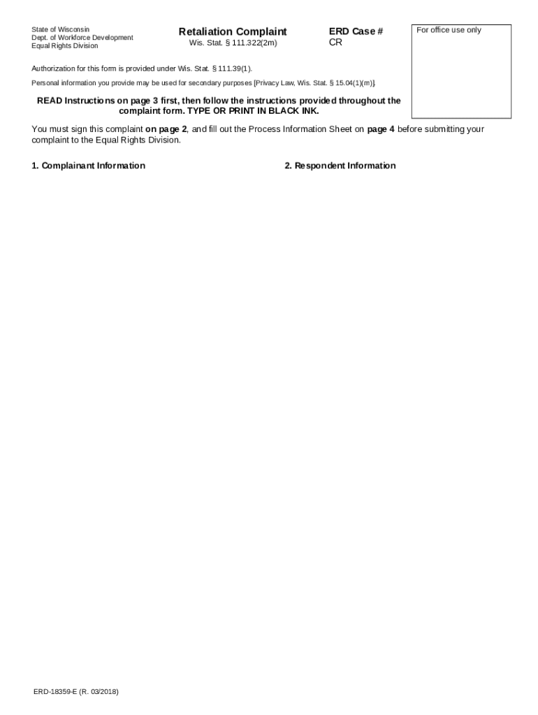 ERD4206 "Discrimination Complaint Wisconsin Fair Employment Law dwd wisconsin Doc