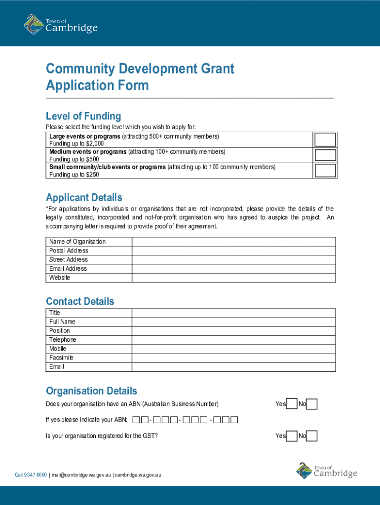 Fillable Online Community Development Grant Application Form Fax Email ...