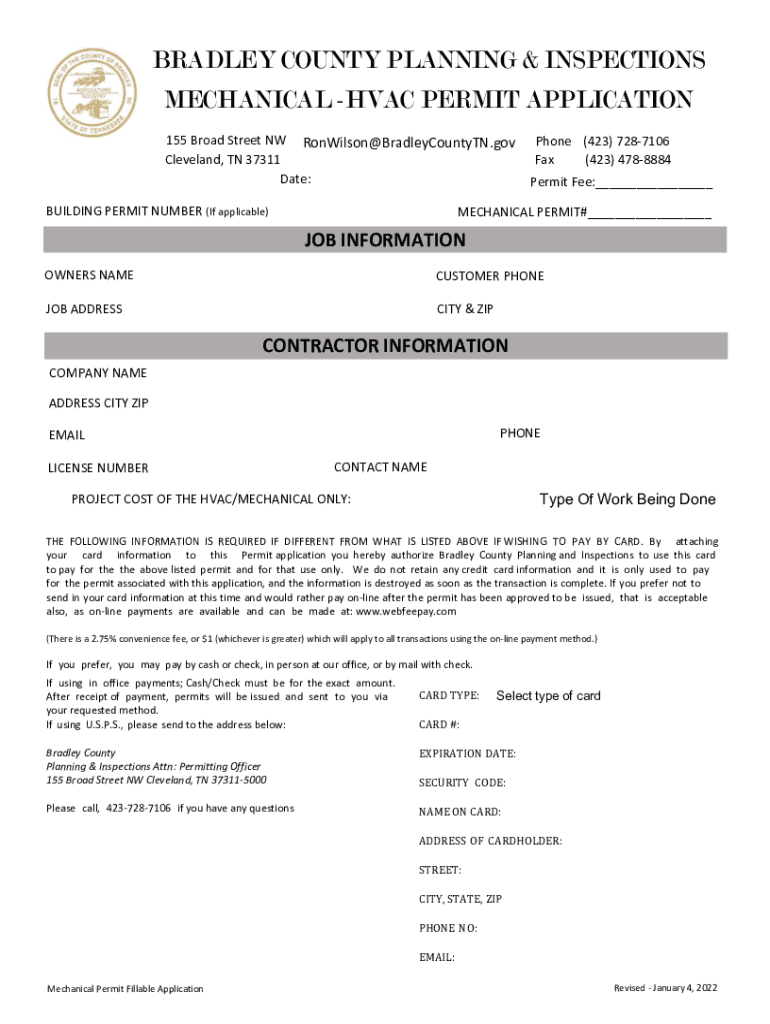 Fillable Online Bradley County Planning & Inspections MechanicalHVAC