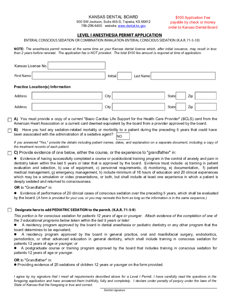 Fillable Online www.dental.ks.govdocsdefaultsource900 SWJackson,Suite 455S APPLICATION FOR