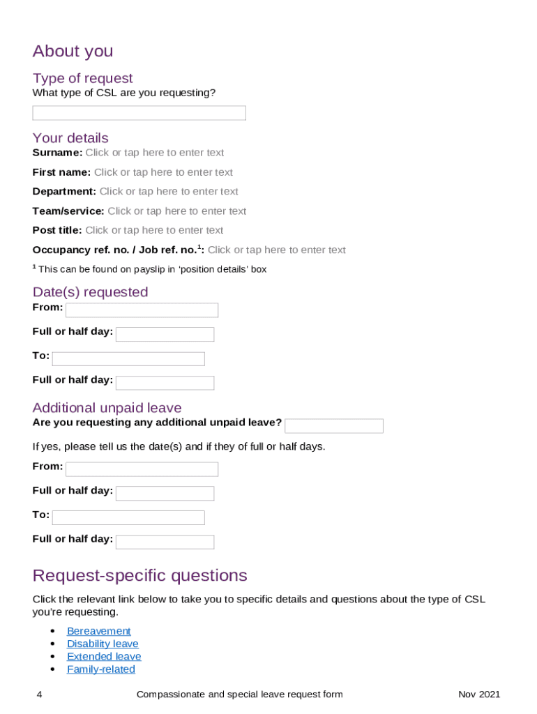 Compassionate and special leave request Doc Template pdfFiller