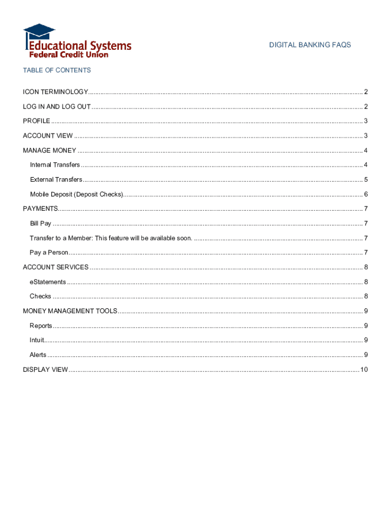 Fillable Online PDF DIGITAL BANKING FAQS Educational Systems Federal Credit Union Fax Email