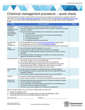Chemical management procedure quick check. Chemical management procedure quick check