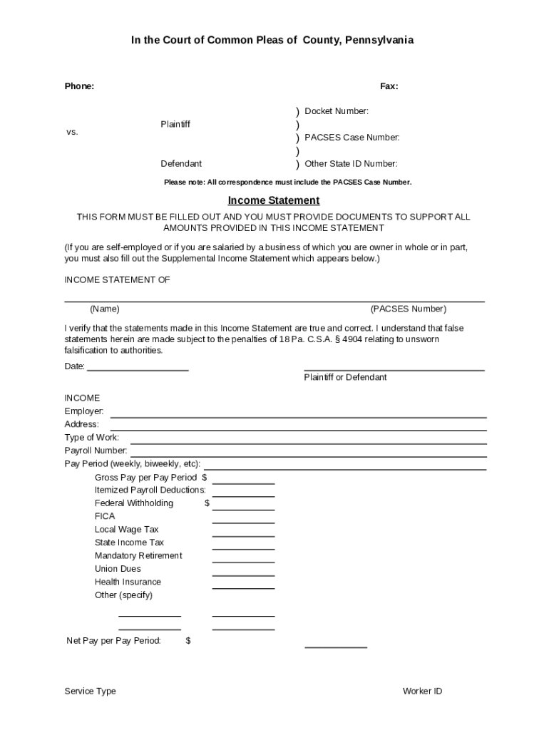 Fillable Online INCOME AND EXPENSE STATEMENT Fax Email Print PdfFiller