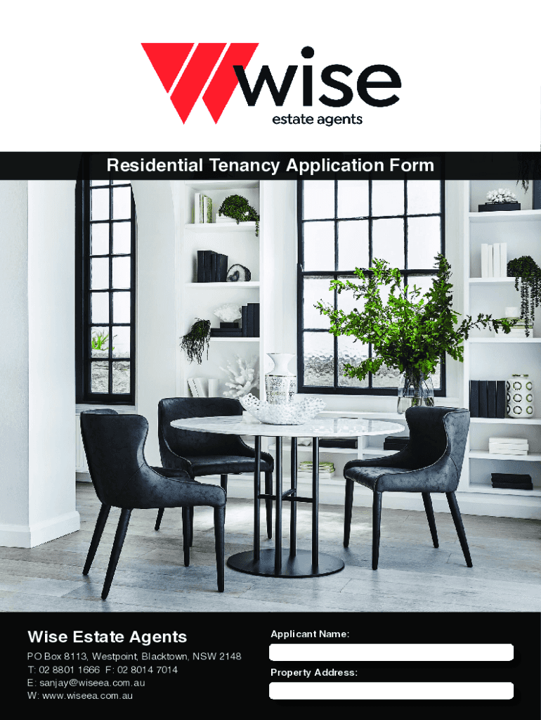Fillable Online Residential Tenancy Application Form Wise Estate