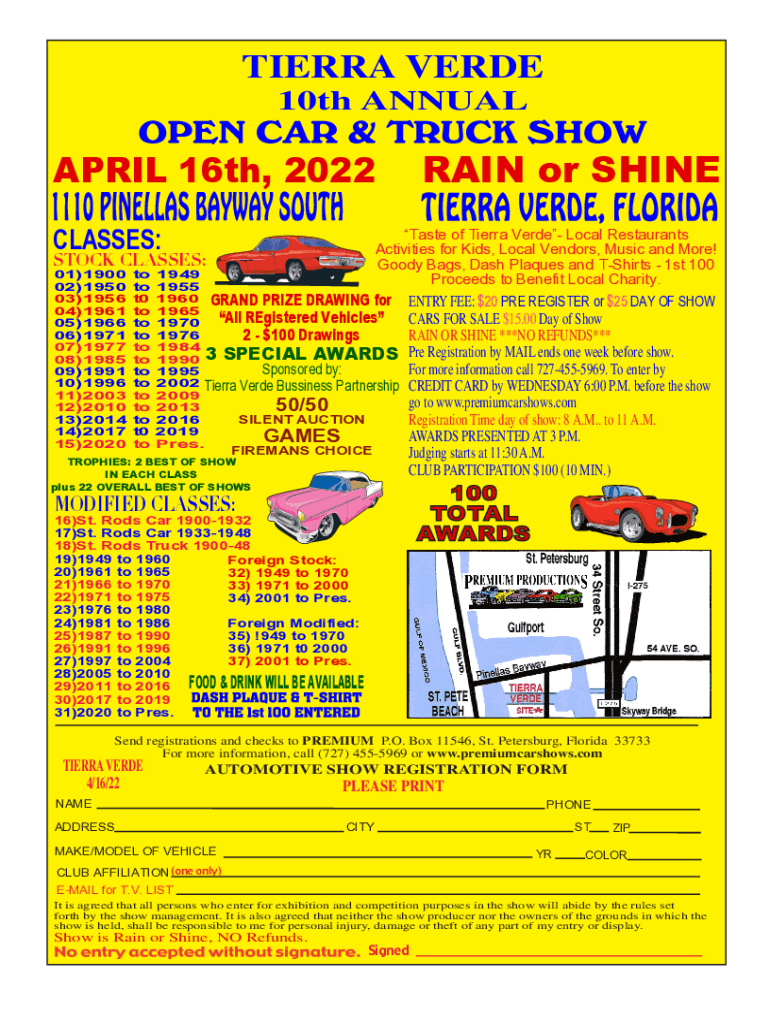 Fillable Online Tierra Verde Open Car & Truck Show Premium Car Shows