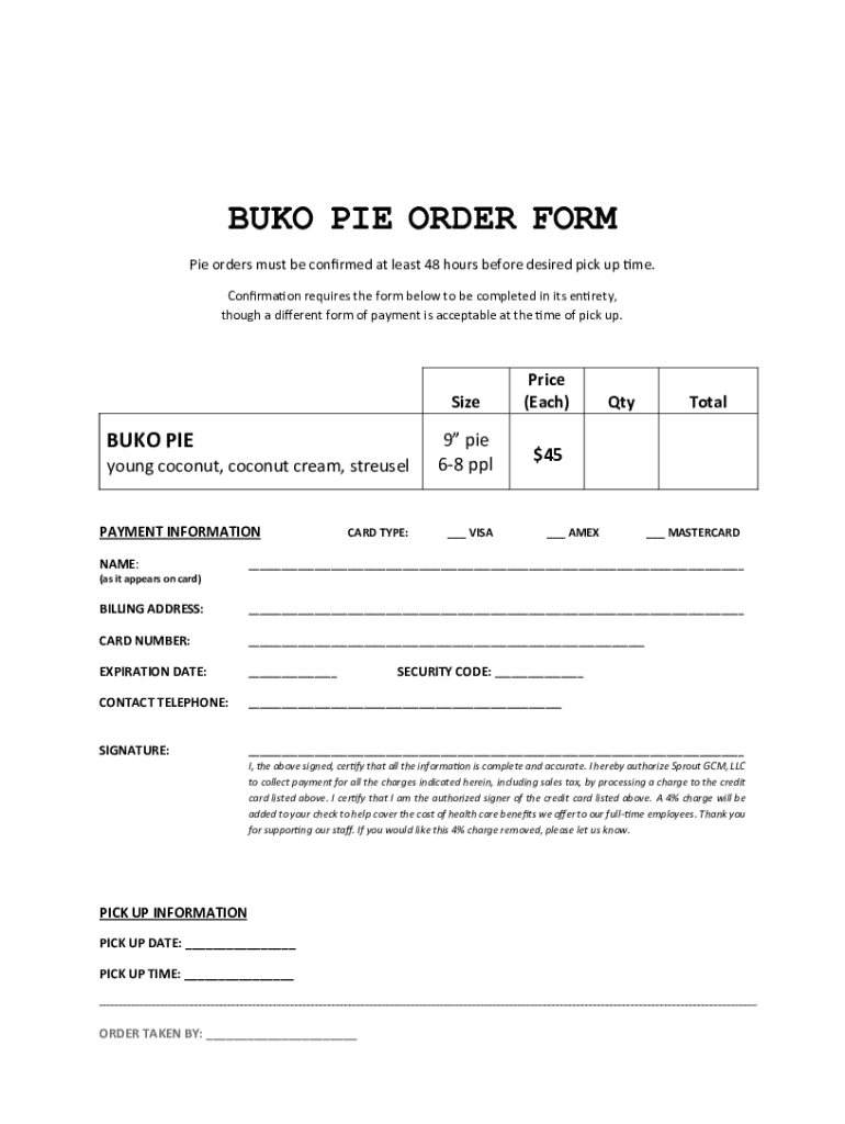 Fillable Online $45 Buko Pie Order Form - Sari Sari Store Fax Email ...