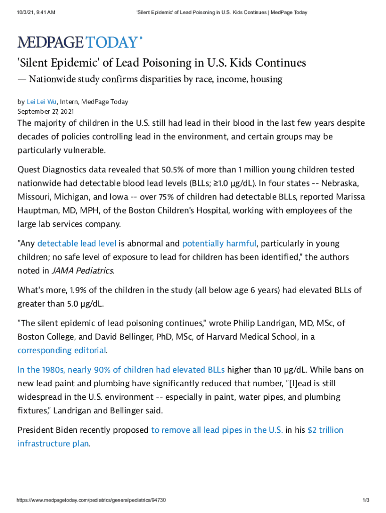 Fillable Online Lead Poisoning Attorneys Lead Poisoning