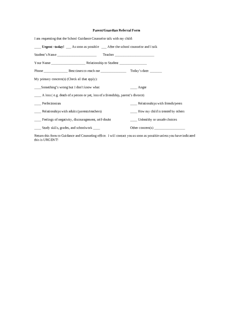 Parent/Guardian Referral Cole Camp High School Doc Template pdfFiller