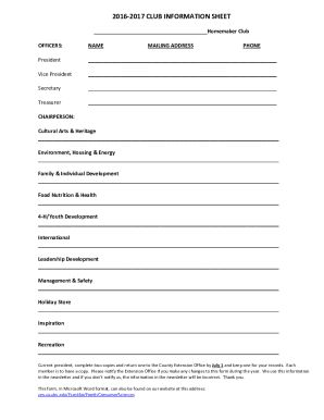 2016-2017 CLUB INFORMATION SHEET - University of Kentucky