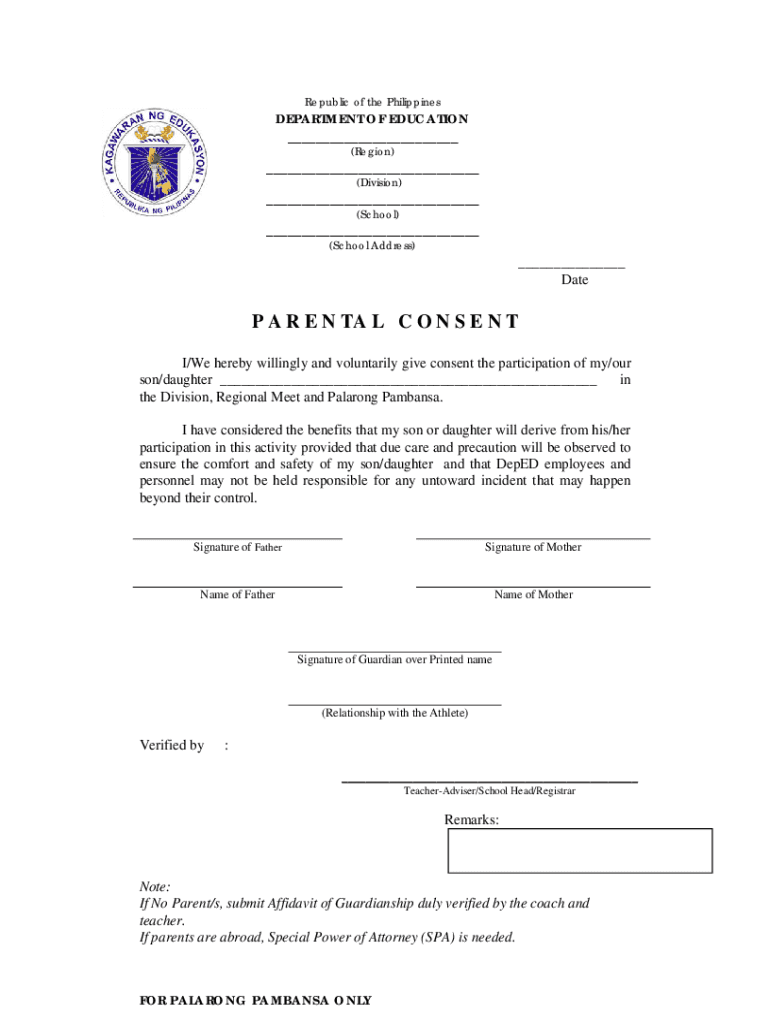 deped parental consent form Preview on Page 1