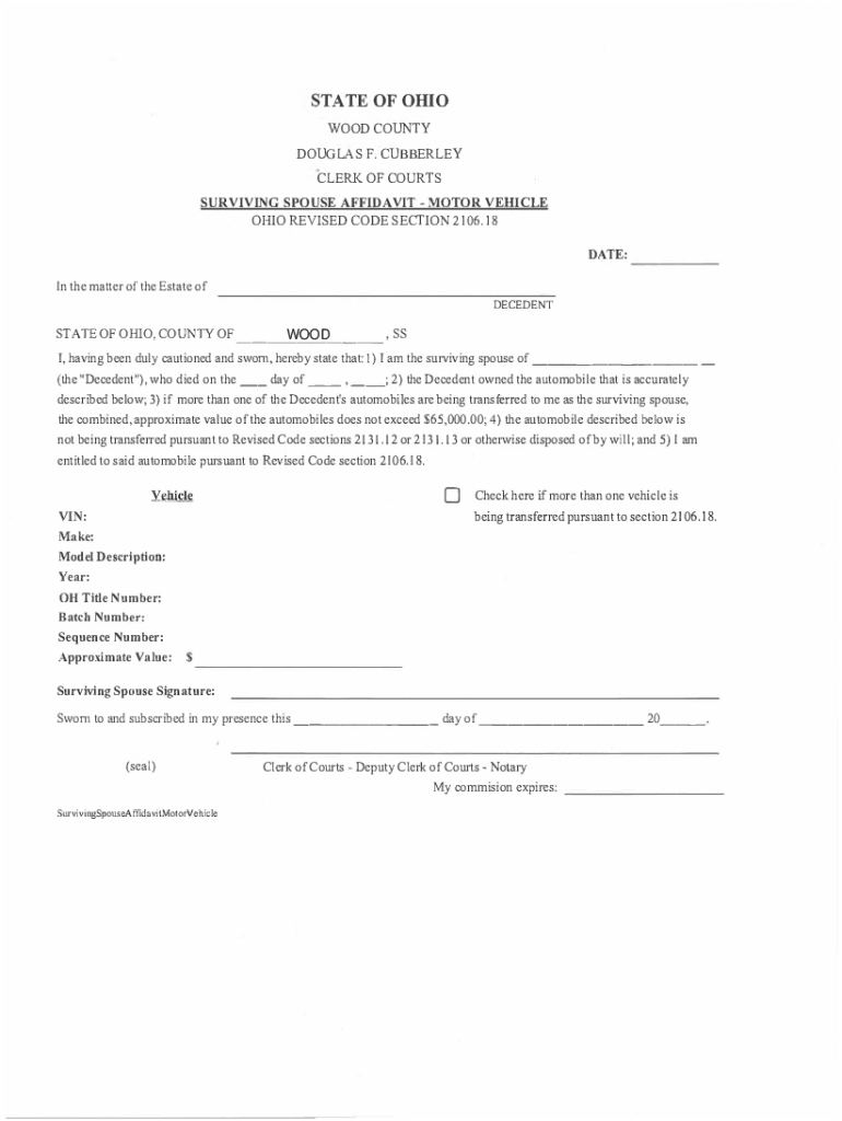 Fillable Online clerkofcourt co wood oh Surviving Spouse Affidavit