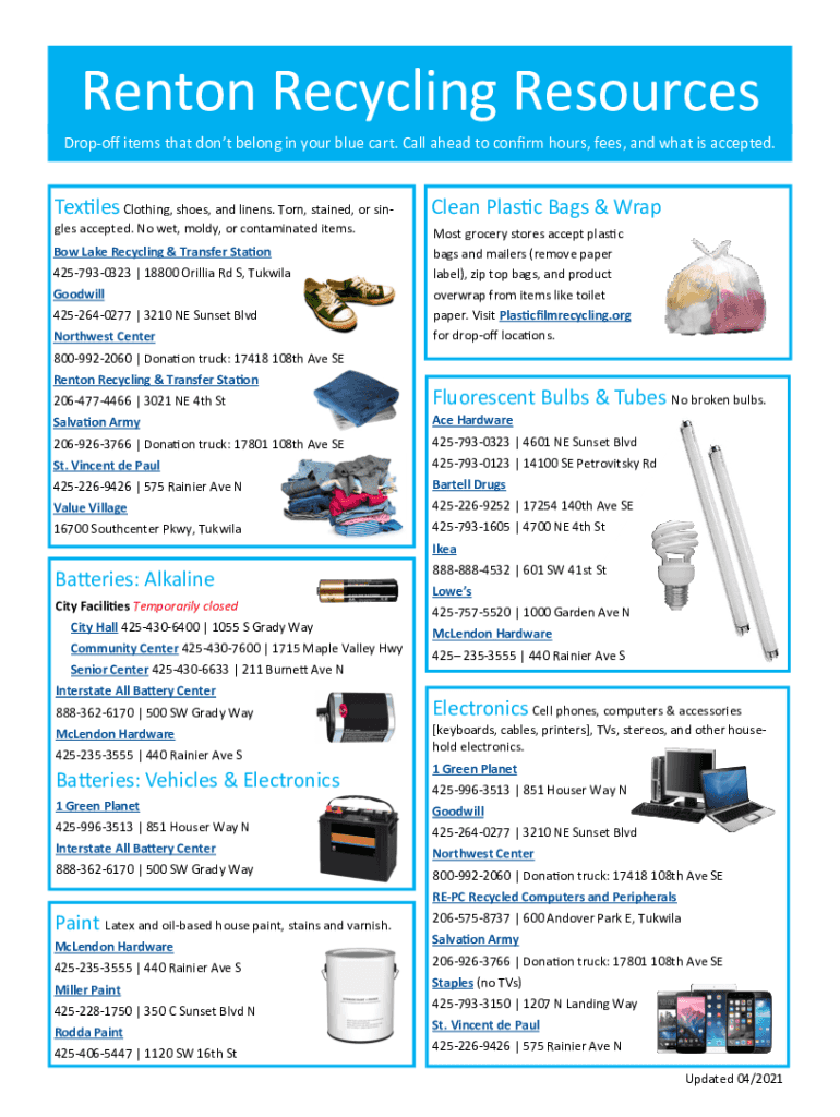 Fillable Online Renton Recycling Resources Fax Email Print pdfFiller