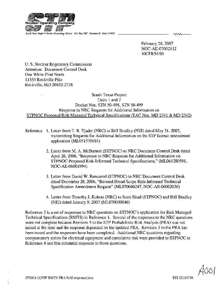 Fillable Online South Texas Project, Units 1 and 2 Response to NRC