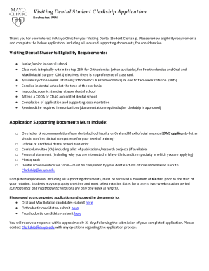 Visiting Clerkship Application Pkg US/Canada - MC0524-03A. Visiting Clerkship Application Pkg US/Canada - Instruction Sheet Visiting Medical Student Clerkship Application Clinic School Graduate Medical Education Florida Rochester Arizona