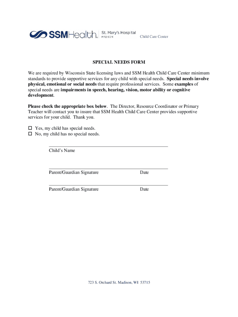 Fillable Online specialneedsform Fax Email Print pdfFiller