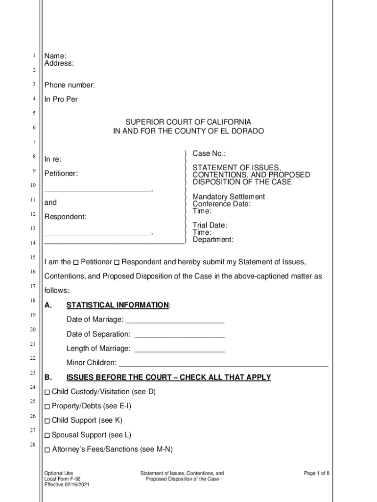 Statement of Issues, Contentions, and Proposed Disposition of the Preview on Page 1