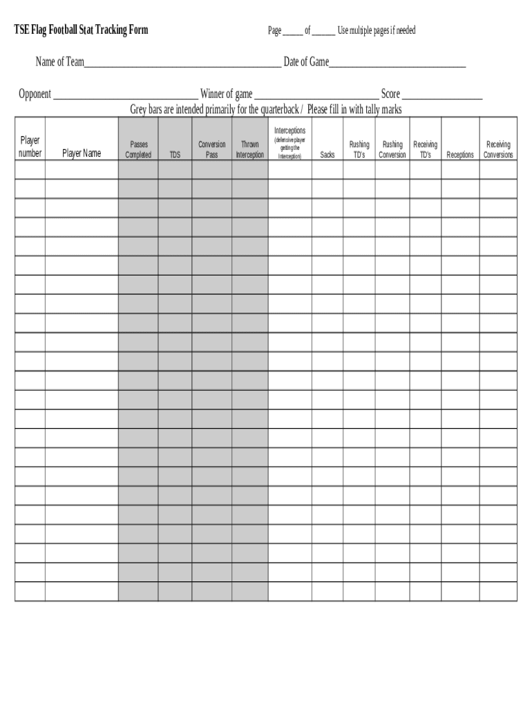 Flag Football Stat Sheet Fill Out And SignFlag Football Stat Sheet 