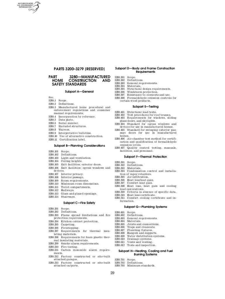 Fillable Online www.ecfr.govchapterXXpart3280eCFR 24 CFR Part 3280