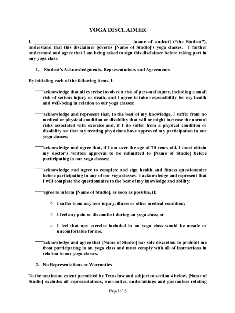 Fillable Online How to Write The Perfect Yoga Liability Waiver in