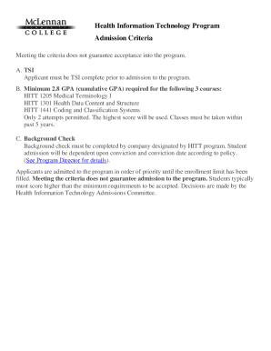 Fillable Online Health Information Technology Program Admission ...