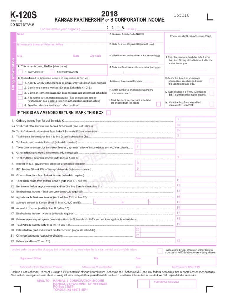 Fillable Online 2018 Partnership or S Corporation Tax