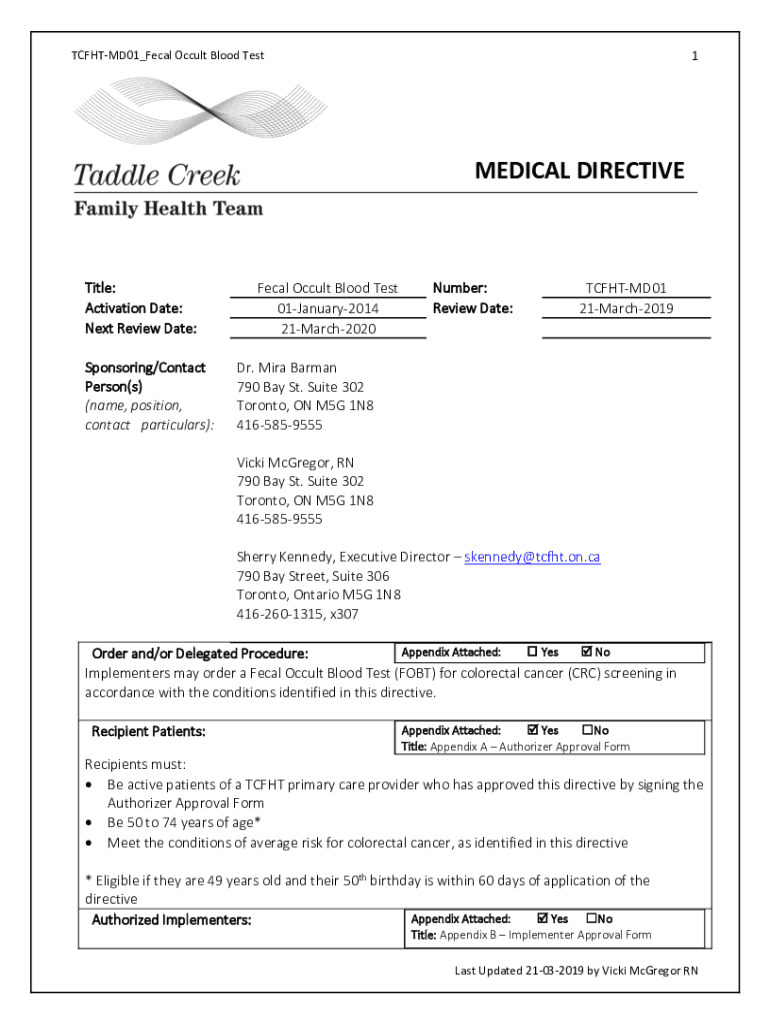 Fillable Online Fecal occult blood test Mayo ClinicFecal Occult Blood