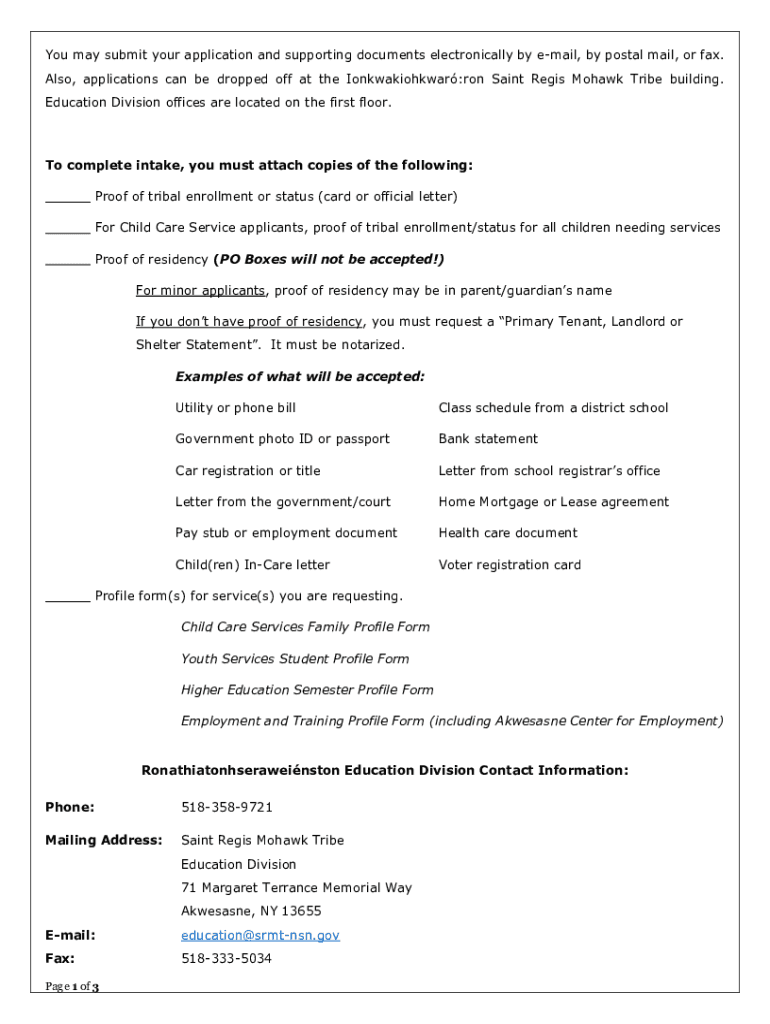 Fillable Online fill.ioSaintRegisMohawkTribeEducationFillable Saint