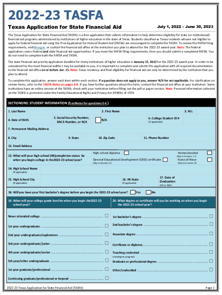 Fillable Online finaid.utdallas.edufilesnew2023-TASFA-with2022-2023 ...