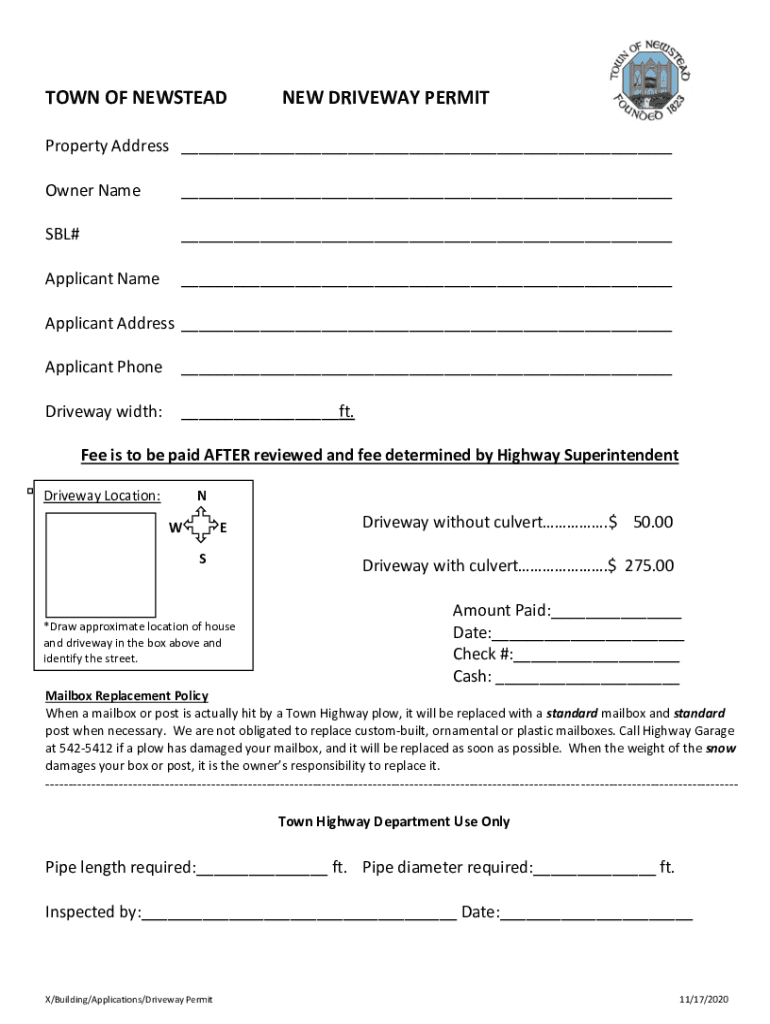 Fillable Online www2 erie www2.erie.govpdfsformdrivewaypermitTOWN OF