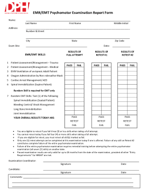 Fillable Online EMR/EMT Psychomotor Examination Report Form - dph