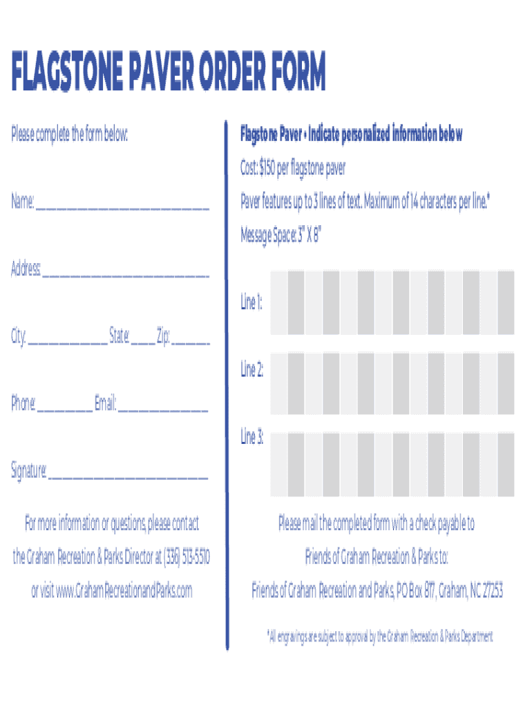 Fillable Online Order Form BACK Graham Regional Park Flagstone