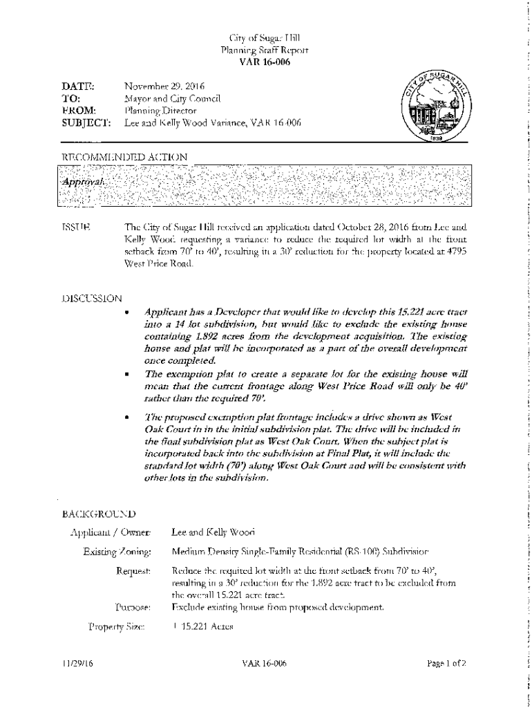 Fillable Online of Sugar Hill Planning Staff