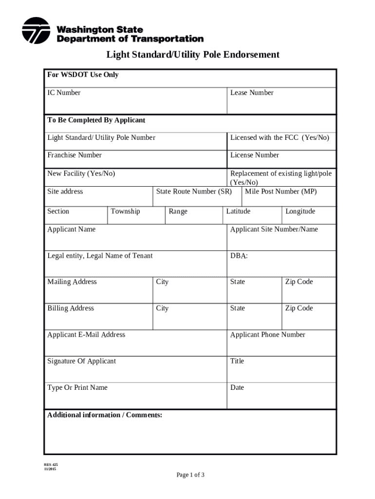 Light Standard/Utility Pole Endorsement RES 425. Light Standard/Utility