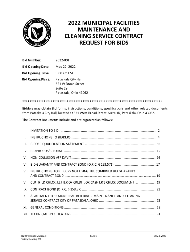 Fillable Online 2022 MUNICIPAL FACILITIES MAINTENANCE AND CLEANING
