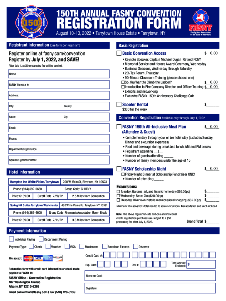 Fillable Online 150TH ANNUAL FASNY CONVENTION REGISTRATION FORM Fax
