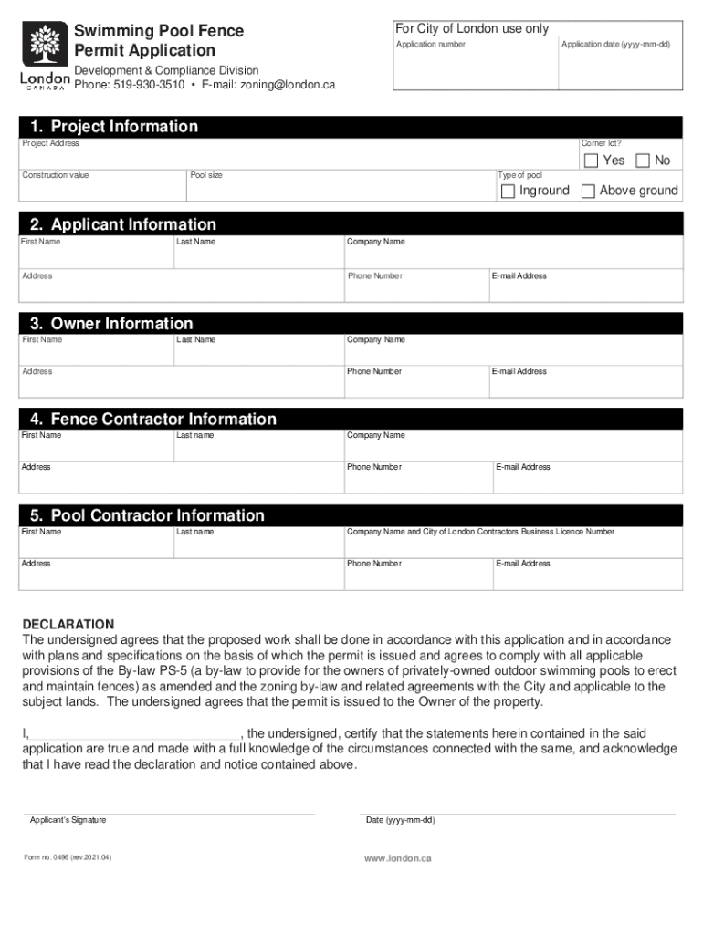 businesslicenses LicensesCALondon, CA Application For A Swimming Pool Operating Permit Preview on Page 1