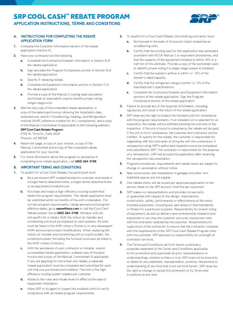 Srp Cool Cash Rebate Form - Fill and Sign Printable Template Online Preview on Page 1