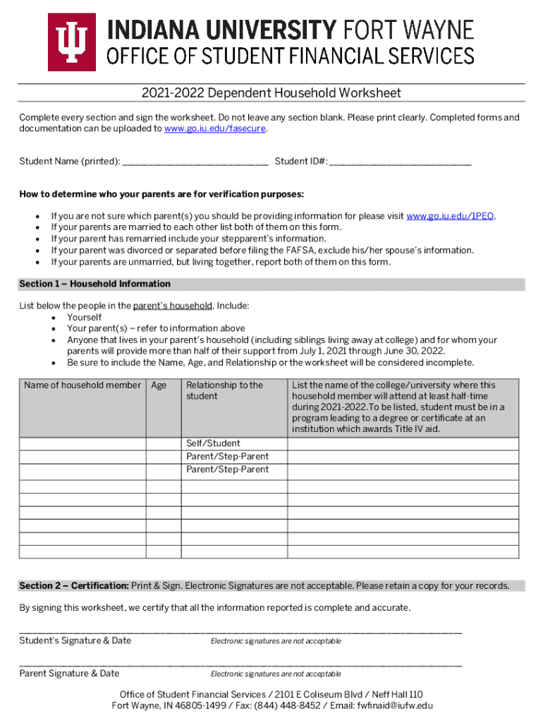 Fillable Online studentcentral.iupui.eduimagesfund20212022 Dependent