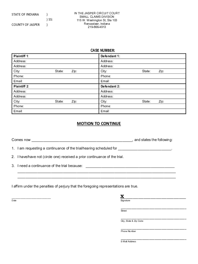 Fillable Online MOTION TO CONTINUE X Fax Email Print - pdfFiller