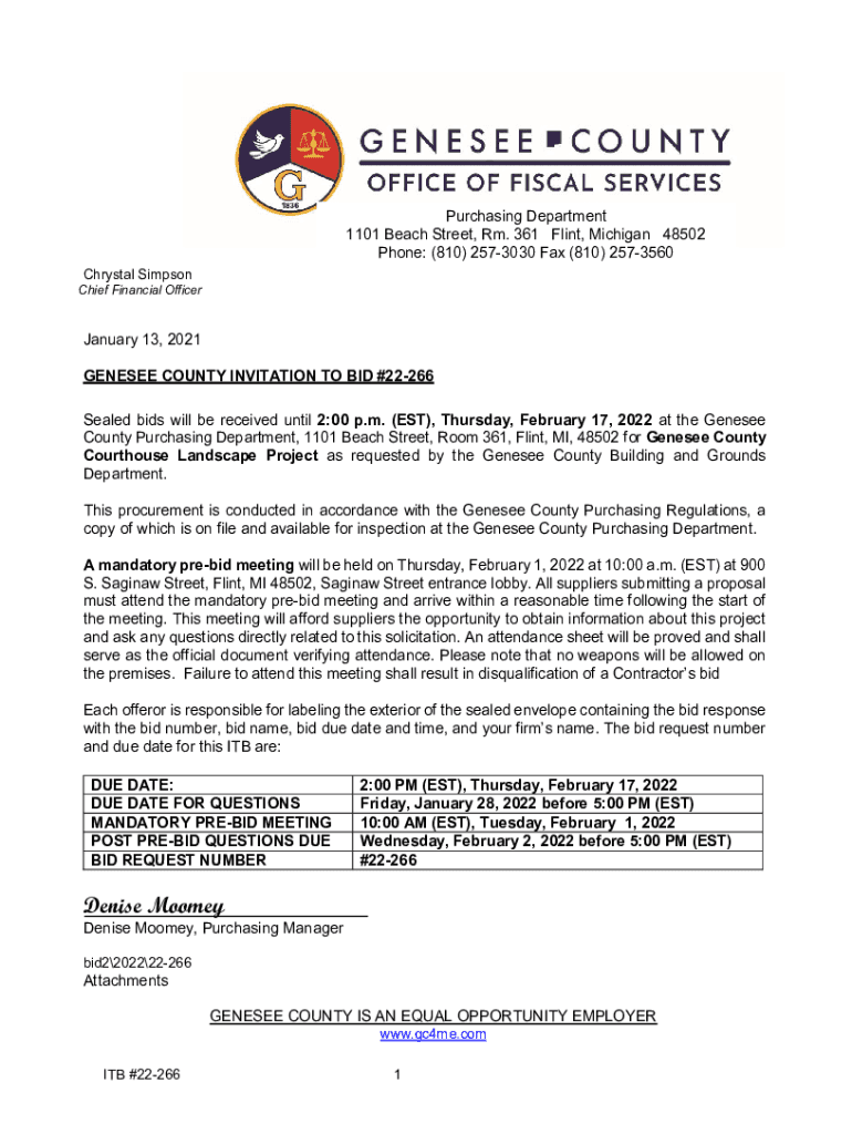 Fillable Online Purchasing Department 1101 S Saginaw St Flint