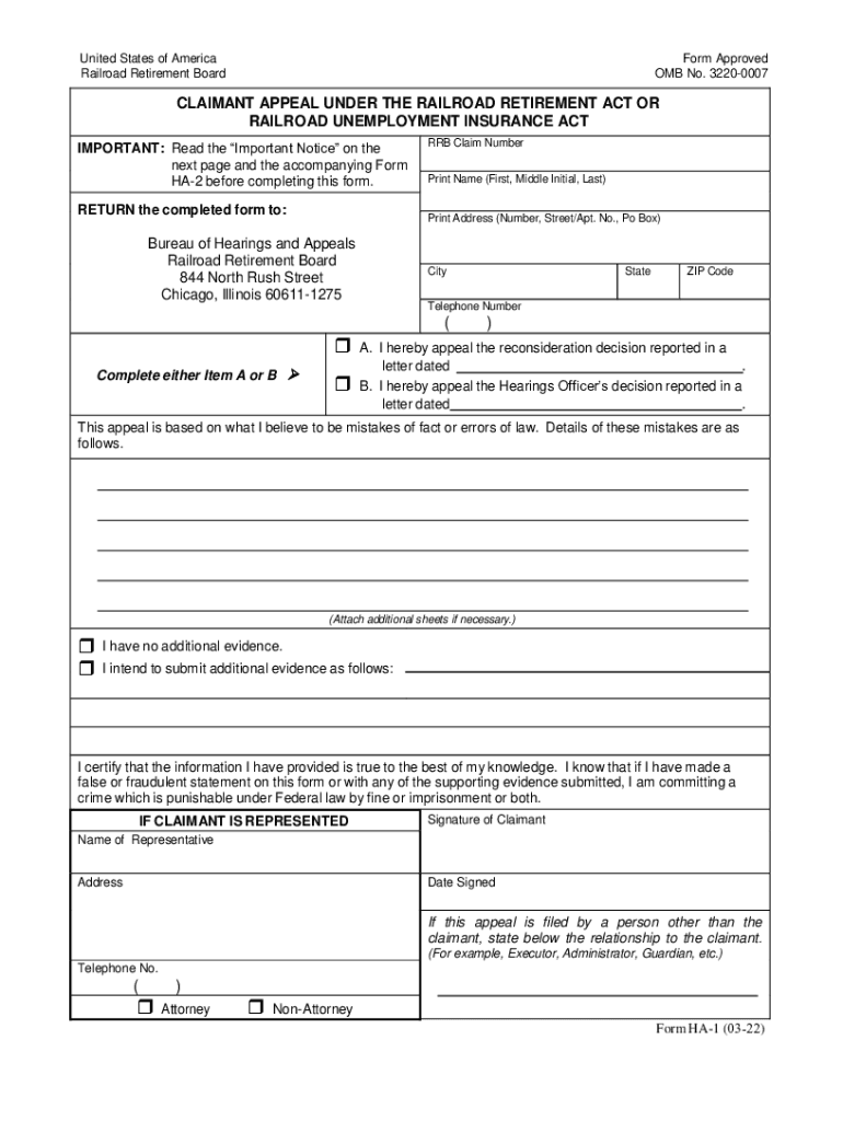 HA-1 Claimant Appeal Under the RRA or RUIA HA-1 Claimant Appeal Under the RRA or RUIA Preview on Page 1