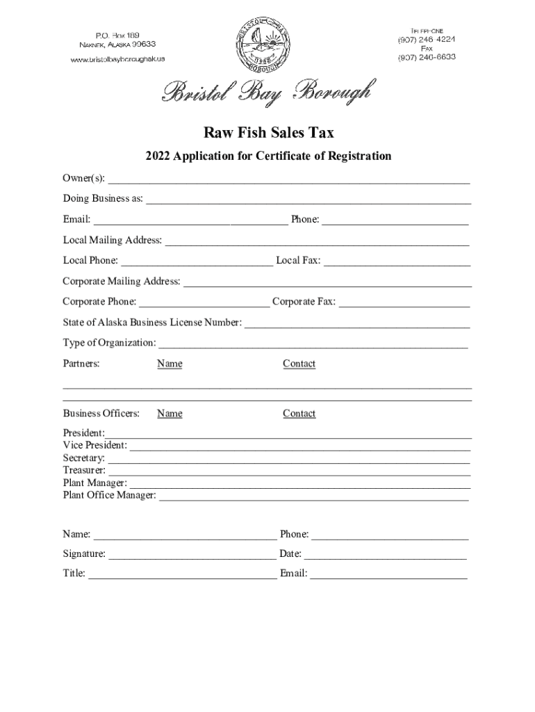 Fillable Online www.bristolbayboroughak.usdocsFinanceRaw Fish Sales Tax Bristol Bay Borough
