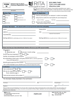 RITA Business Registration Form 48